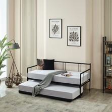 Bedliga Forte Yavrulu Karyola Daybed Tek-Çift Kişilik Metal Karyola Siyah