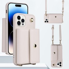 Forestl Digital Iphone 13 Pro Max Telefon Kılıfı 6.7 Inç Deri Kaplamalı Tpu Kapak Manyetik Düğme Kartı Tutucu Telefon Kılıfı Omuz Kayışı-Beyaz (Yurt Dışından)