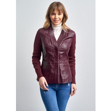 Pierre Cardin Kadın Bordo Çift Cepli Örme Kol Deri Ceket