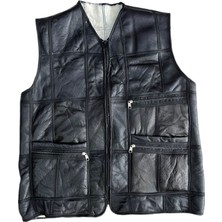LN Leather Patchwork Içi Kürk-Dışı Süet  Deri Biye Detaylı Yelek Siyah-Beyaz