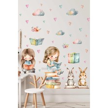 Sticker Ekspres Kitap Okuyan Kızlar Çocuk Odası Duvar Sticker Seti