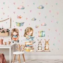 Sticker Ekspres Kitap Okuyan Kızlar Çocuk Odası Duvar Sticker Seti