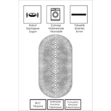 Lavita Home Dijital Baskı Yıkanabili Kaymaz Gri Oval Salon Halısı Mutfak Halısı Yolluk ve Paspas