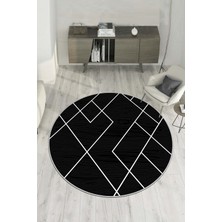 Lavita Home Dijital Baskı Yıkanabilir Kaymaz Siyah Yuvarlak Salon Halısı Mutfak Halısı ve Paspas
