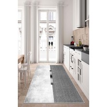 Lavita Home Dijital Baskı Yıkanabilir Kaymaz Gri Salon Halısı Mutfak Halısı Yolluk ve Paspas