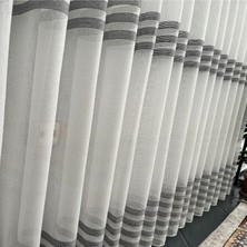 Evdepo Home Taç Eteği Gri Çizili 1/3 Sık Pile Tül Perde Tek Kanat - Ekru - Gri 150 x 260 cm
