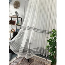 Evdepo Home Taç Eteği Gri Çizili 1/3 Sık Pile Tül Perde Tek Kanat - Ekru - Gri 150 x 260 cm