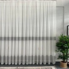 Evdepo Home Taç Eteği Gri Çizili 1/3 Sık Pile Tül Perde Tek Kanat - Ekru - Gri 150 x 260 cm