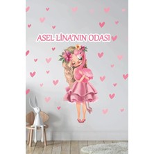 Kt Grup Sevgi Dolu Kız Flamingo Isme Özel Çocuk ve Bebek Odası Kapı Dolap Sticker Seti