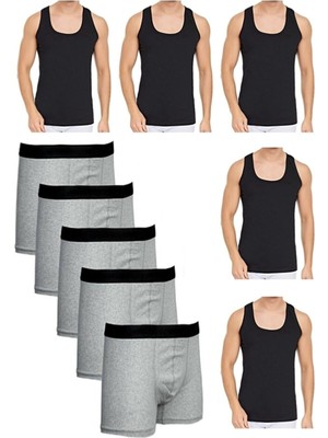 Shopiolog Erkek Dar Kalıp Atlet ve Boxer Set 5 Boxer 5 Atlet