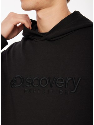 Discovery Expedition Siyah Erkek Kapüşonlu Nakışlı Sweatshirt D3WM-SWT28