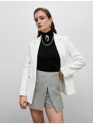 Koton Tüvit Şort Etek Mini Yüksek Bel Cep Düğmeli Kapaklı