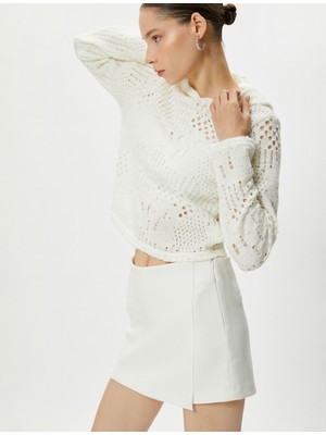 Koton Ajurlu Kapşonlu Uzun Kollu Crop Tişört