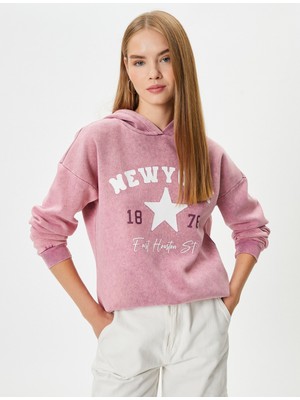 Koton Kapşonlu Sweatshirt Soluk Efektli Şardonlu Pamuklu Baskılı