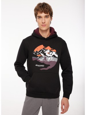 Discovery Expedition Siyah Erkek Kapüşonlu Baskılı Sweatshirt D3WM-SWT34