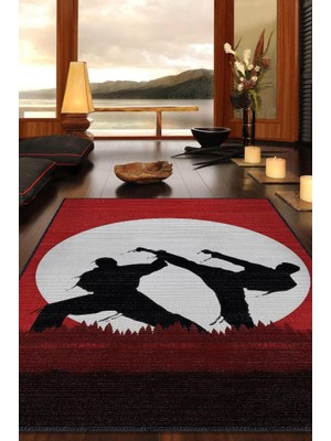Homshtag Karete Desenli Halı Kırmızı Siyah Renkli Halı Uzakdoğu Spor Hediyelik Halı Spor Sever Halı