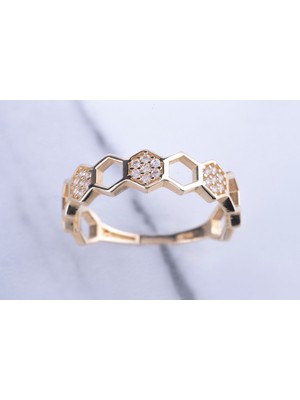 Onseva Kuyumculuk Altıgen Bal Peteği Yüzük 14 Ayar Altın