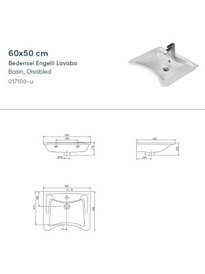 Turkuaz Seramik Bedensel Engelli 60 cm Lavabo