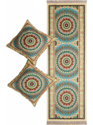 Bursa İpek Turkuaz Kadife Runner Takımı