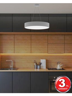 Hegza Lighting Drum 40CM (Gri Kasa, Beyaz Işık) Ledli Modern LED Avize, Salon, Mutfak, Oturma Yatak Odası, Sarkıt