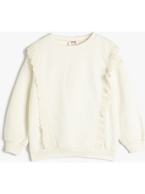 Koton Sweatshirt Uzun Kollu Bisiklet Yaka Fırfır Detaylı Şardonlu