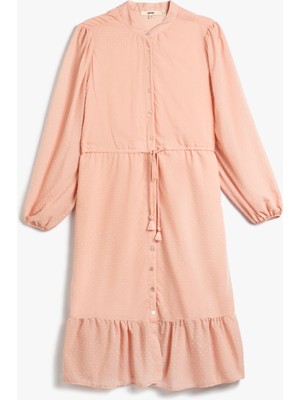 Koton Uzun Elbise Balon Kollu Düğmeli Hakim Yaka