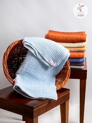M.m Beba Bebe Mavisi 4 Katlı Organik Müslin Battaniyesi