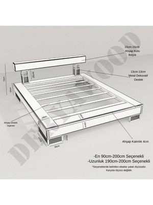 Deryawood Noz Masif Ahşap Çift Kişilik Karyola 180X200 - Açık Ceviz Renk