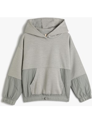 Koton Oversize Kapşonlu Sweatshirt Uzun Kollu Kanguru Cepli Paraşüt Detaylı