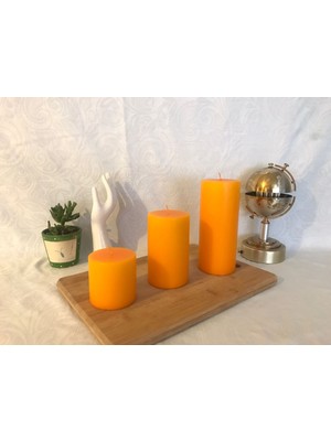 Kaya Mum 3’Lü Portakal Blok Mum/Candle Set ( Çap 7  cm , Boy 7-12-17  cm )