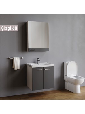 Era Çizgi 60 cm Antrasit Banyo Dolabı