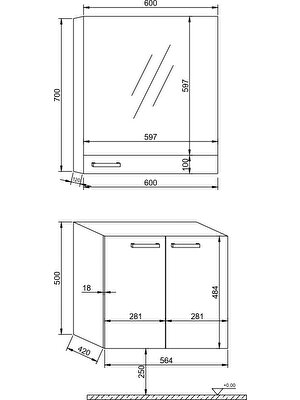 Era Çizgi 60 cm Antrasit Banyo Dolabı