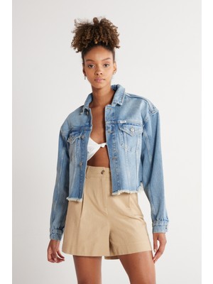 Wrangler Regular Fit Normal Kesim Mavi Esnek Crop Jean Kot Ceket