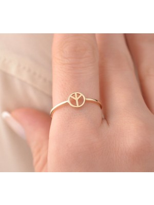 Onseva Kuyumculuk Barış Işareti Yüzük, 14 Ayar Altın, Barış Sembolü, Bohem Yüzük