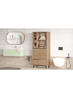 Robin Home Lidya Banyo Dolabı Çok Amaçlı Dolap 3 Kapaklı Metal Ayaklı Sepet