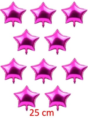 Rönesans Parti Fuşya Pembe Renk 10 Inç 25 cm Yıldız Folyo Balon 10 Adet