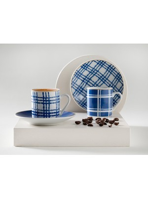 English Home 4 Parça 2 Kişilik Kahve Fincan Takımı 80 ml Porselen Lacivert Desenli