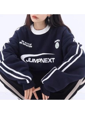 Favorim50Ton Beyaz Şeritli Jumpnext Retro Lacivert (Unisex) Uzun Kollu