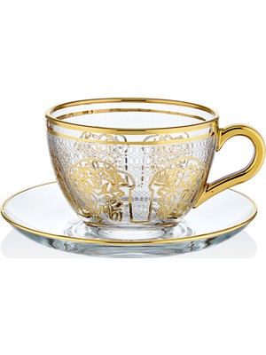 Decorium Florance 24 Ayar Altın Yaldızlı 100 ml 12 Parça 6 Kişilik Cam Çay Takımı 9-01110043