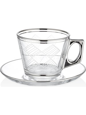 Decorium Karo Platin Yaldızlı 195 ml 12 Parça 6 Kişilik Cam Çay Takımı 9-01110046
