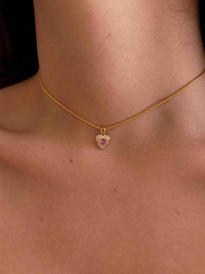 Zweig Pembe Taşlı Kalp Choker