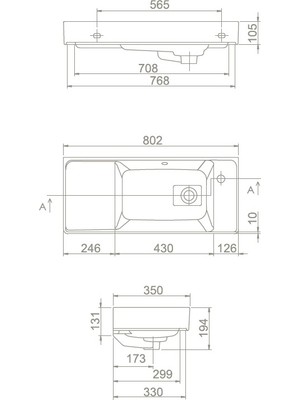 Turkuaz Seramik Sharp 80X35 cm Etajerli Lavabo