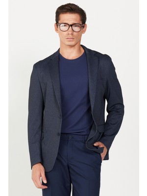 Altınyıldız Classics Erkek Lacivert Slim Fit Dar Kesim Mono Yaka Baskılı Blazer Ceket