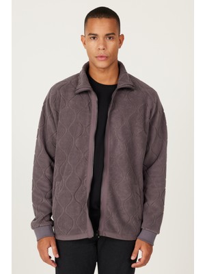 Altınyıldız Classics Erkek Koyu Gri Oversize Bol Kesim Dik Yaka Jakarlı Polar Sweatshirt