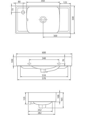 Turkuaz Seramik Sharp 60X30 cm  Sol Delikli Lavabo