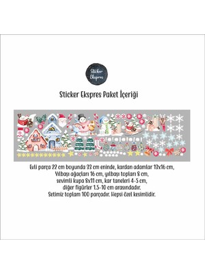 Sticker Ekspres Mutlu Yılbaşı Yeni Yıl Cam Kapı Duvar Sticker Seti