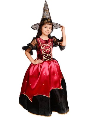 Masho Trend Bordo Tarlatanlı Cadı Kostümü + Cadı Şapkası - Cadılar Bayramı Kostümü - Halloween Kostüm