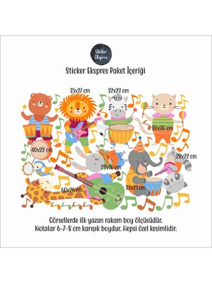 Sticker Ekspres Müzisyen Hayvanlar Anaokulu Okul Çocuk Odası Kreş Duvar Kapı Cam Sticker Seti