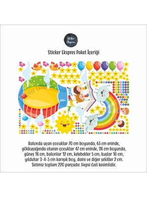 Sticker Ekspres Kitaptan Balonda Uçan Çocuklar Anaokulu Okul Çocuk Odası Kreş Duvar Kapı Cam Sticker Seti