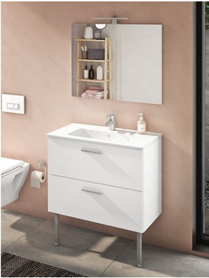 Vitra Banyo Mobilyası Seti, Parlak Beyaz, 80 Cm, Ayaklı, Çekmeceli